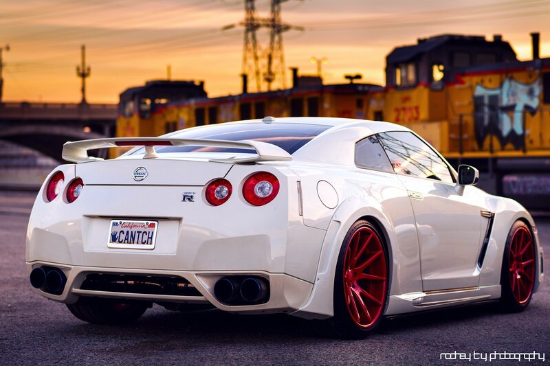 White Nissan Gt-r — Dramatic, Sunset, Photograph, Train, Bridge, Red