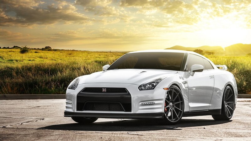 White Nissan GT-R in a field