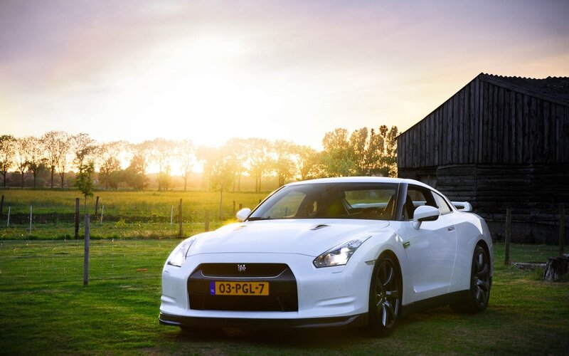White Nissan GT-R in a field