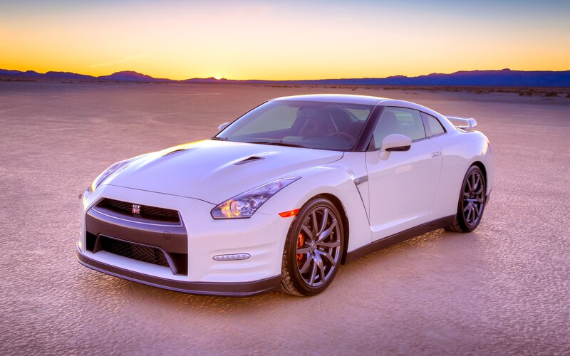 White Nissan GT-R in desert