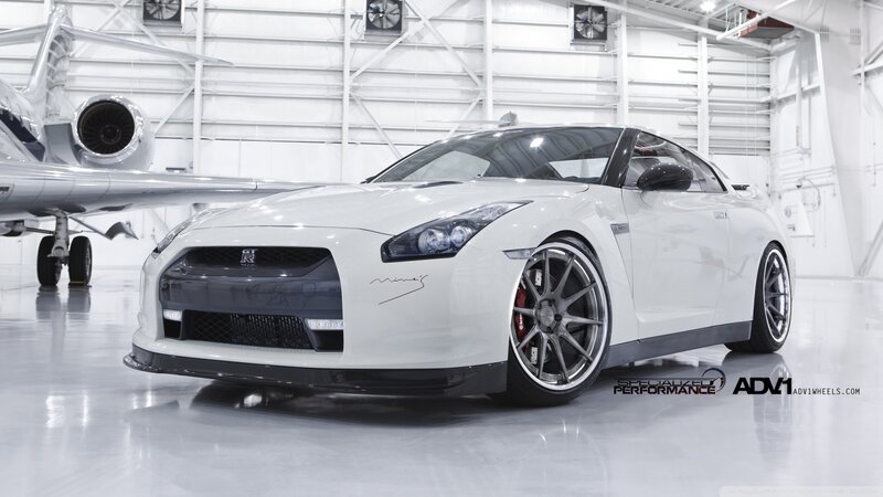 White Nissan GT-R in hangar