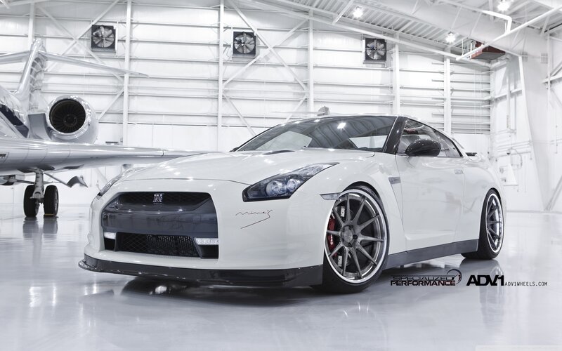 White Nissan GT-R in hangar