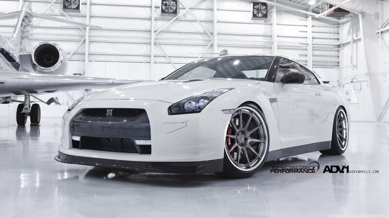 White Nissan GT-R in hangar