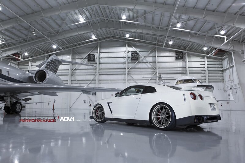 White Nissan GT-R in hangar