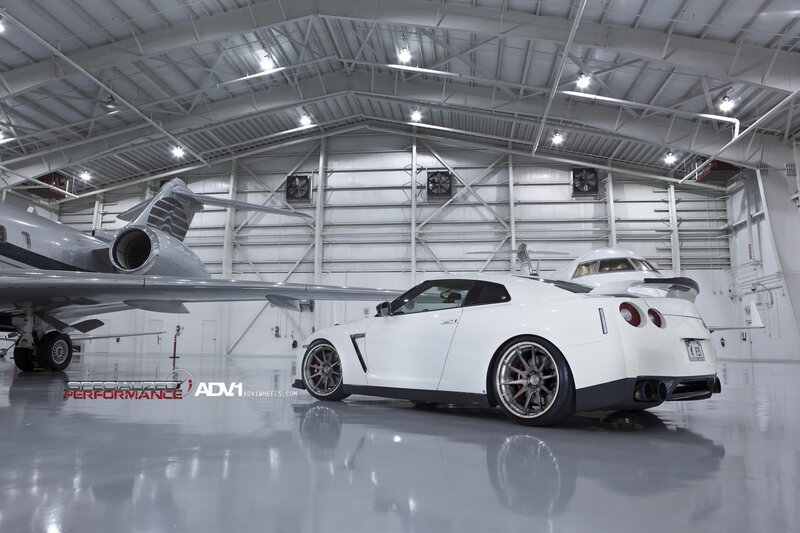 White Nissan GT-R in hangar
