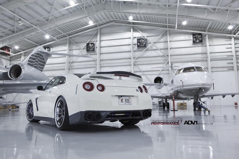 White Nissan GT-R in hangar