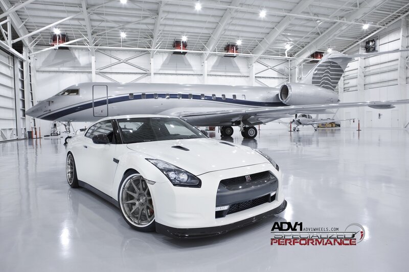 White Nissan GT-R in hangar