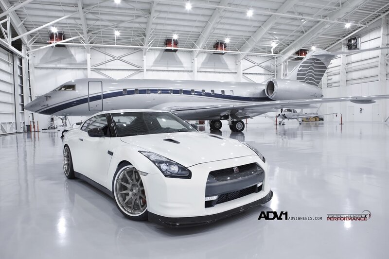 White Nissan GT-R in hangar