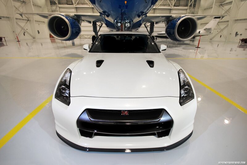 White Nissan GT-R in hangar