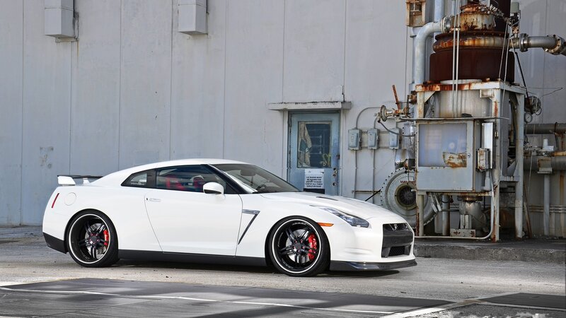 White Nissan GT-R in industrial setting