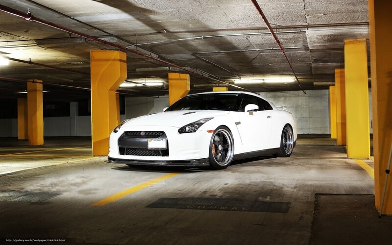White Nissan GT-R in parking garage