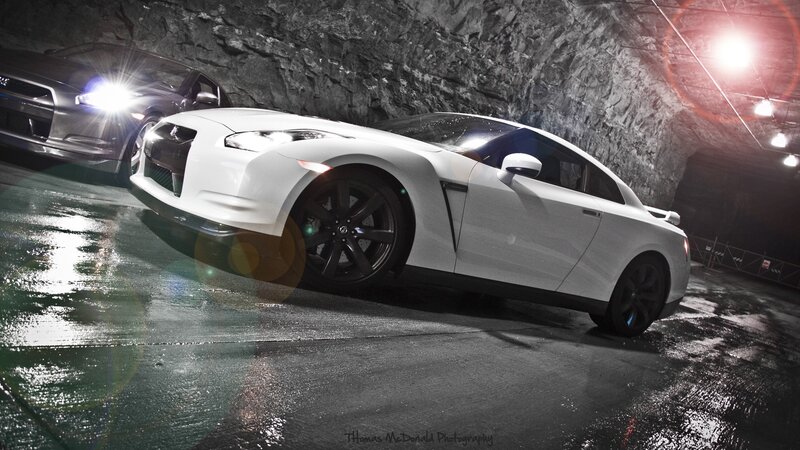 White Nissan GT-R in tunnel