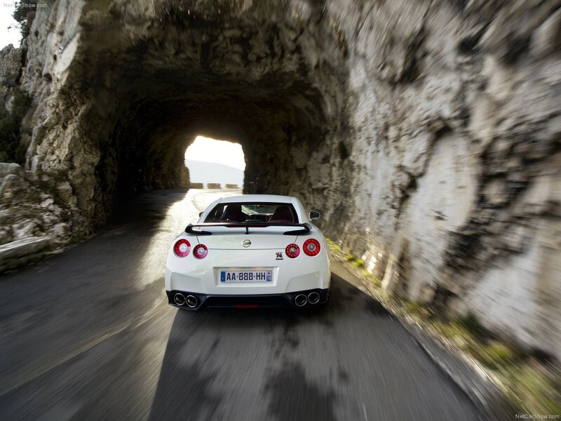 White Nissan GT-R in tunnel