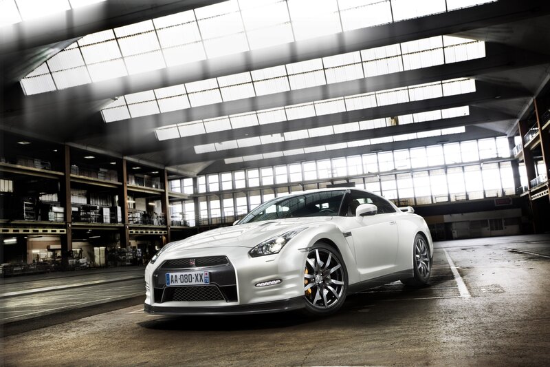 White Nissan GT-R in warehouse