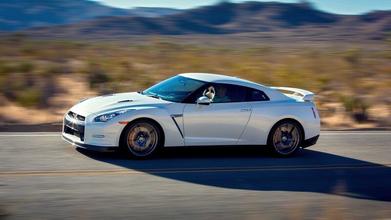 White Nissan GT-R on desert road