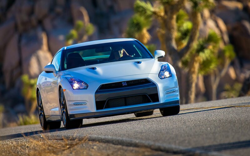 White Nissan GT-R on desert road