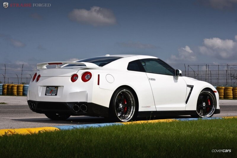 White Nissan GT-R on racetrack