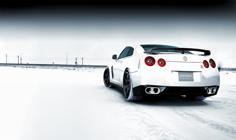 white nissan gt-r on snow