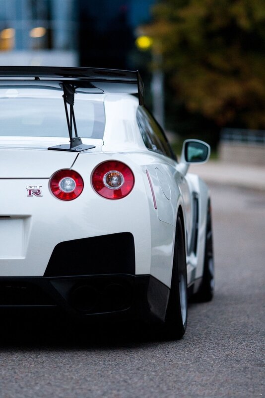 white nissan gt-r rear view