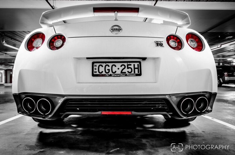 white nissan gt-r rear view