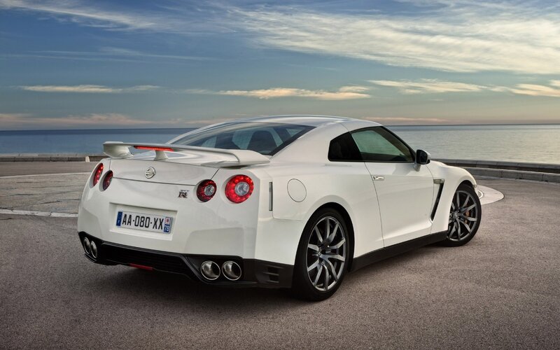 White Nissan GT-R — Serene, Sunset, Photograph, Car, Ocean