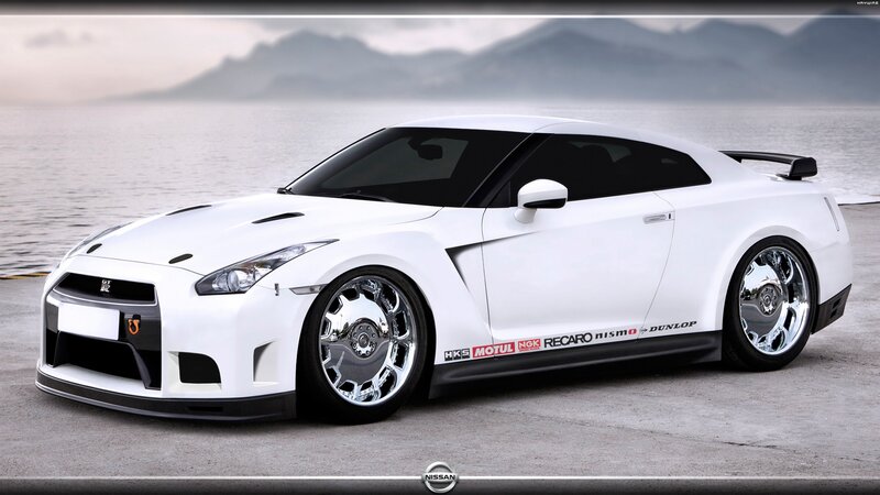 White Nissan GT-R sports car