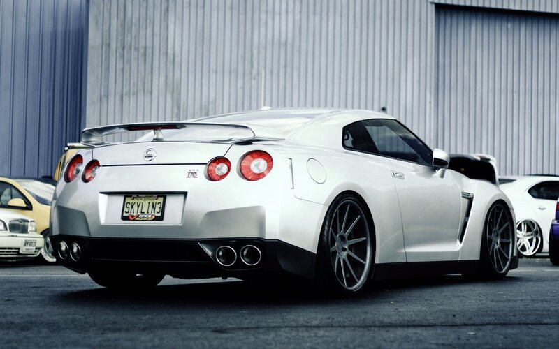 White Nissan GT-R sports car
