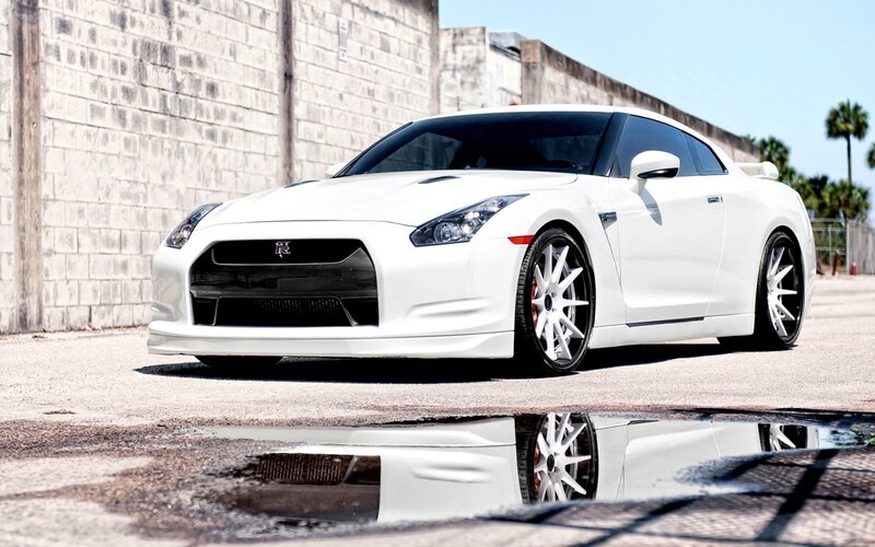 White Nissan GT-R sports car
