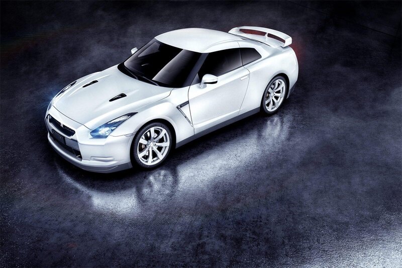 White Nissan GT-R sports car