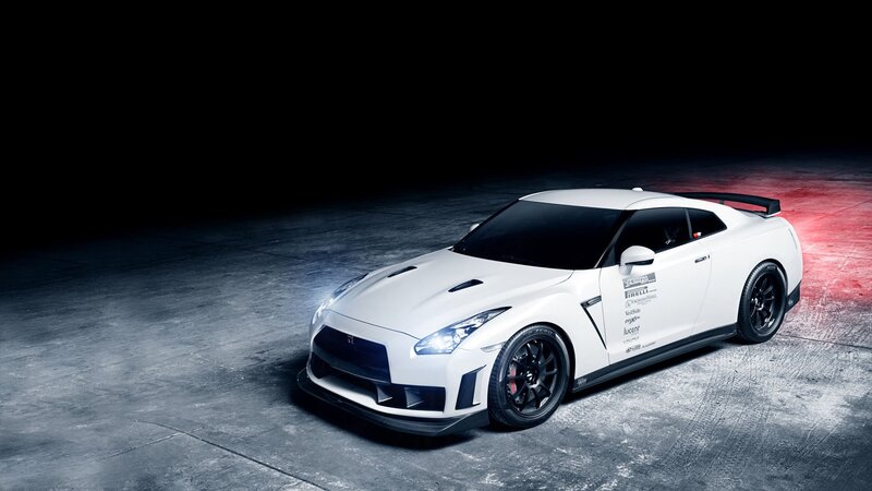 White Nissan GT-R sports car