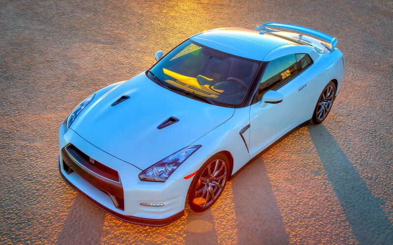 White Nissan GT-R sports car