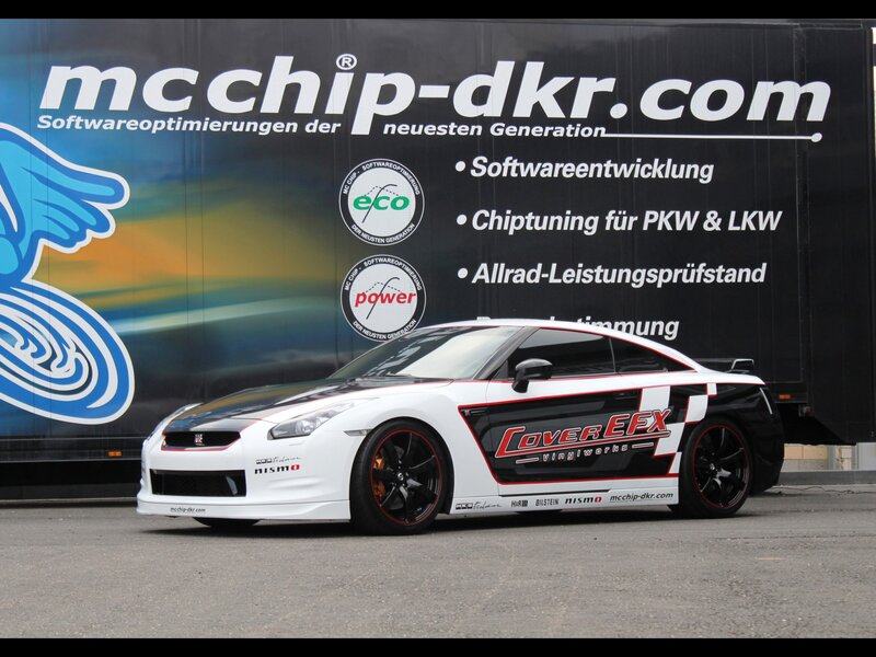 White Nissan GT-R with decals