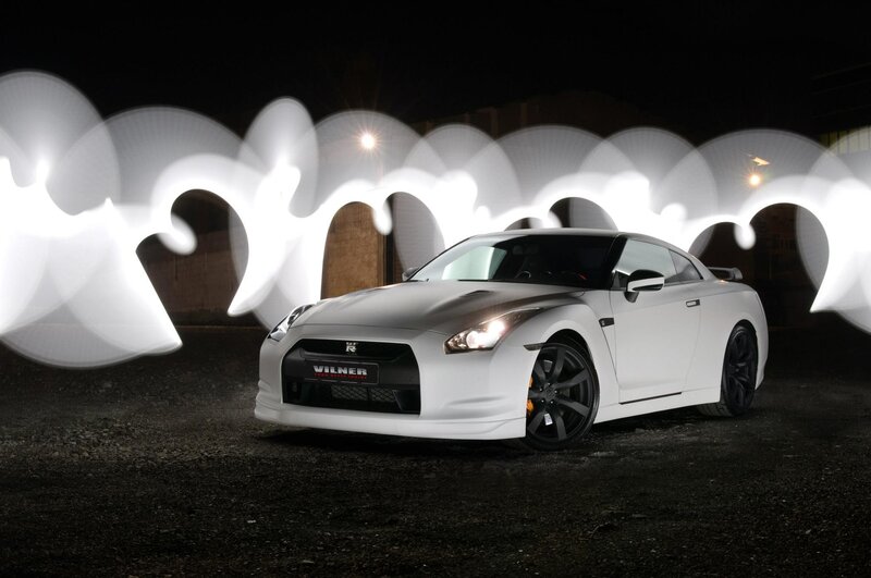 White Nissan GT-R with light effects