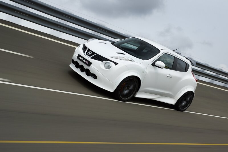White Nissan Juke-R on a racetrack
