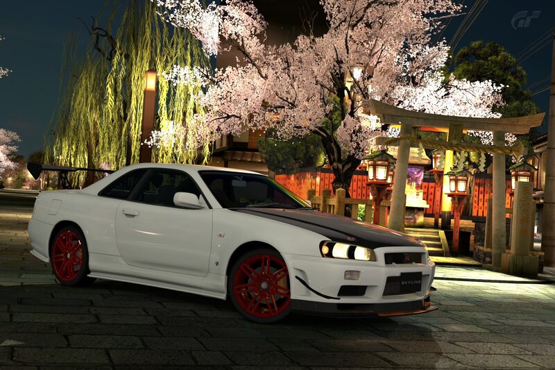 White Nissan Skyline at night