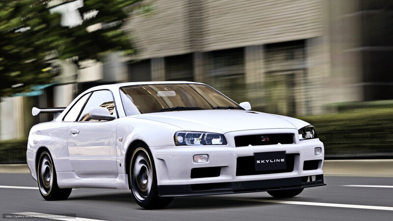 White Nissan Skyline GTR in motion