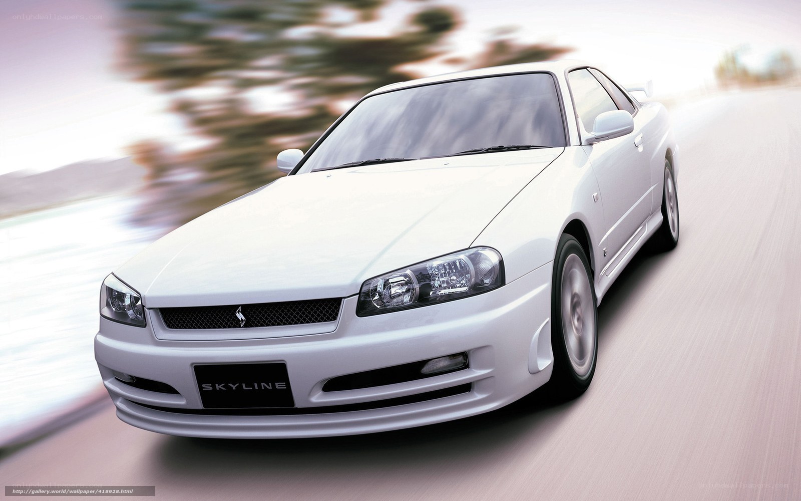 White Nissan Skyline in motion