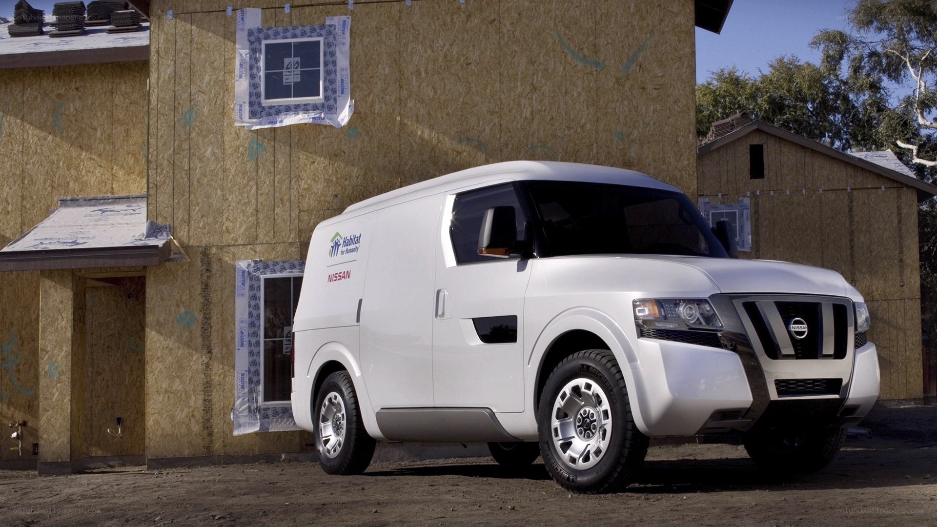 White Nissan van at construction site