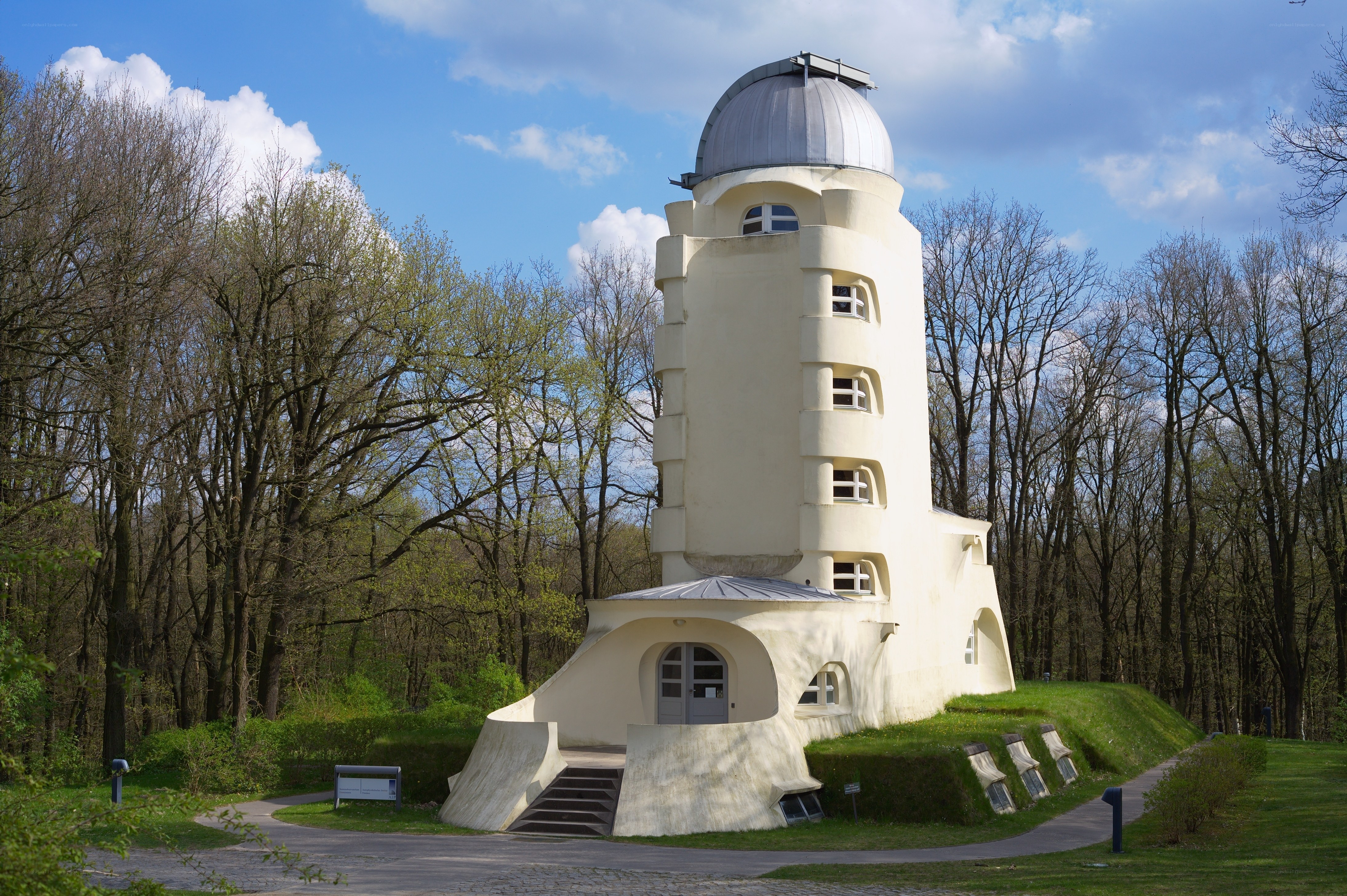 White observatory in forest