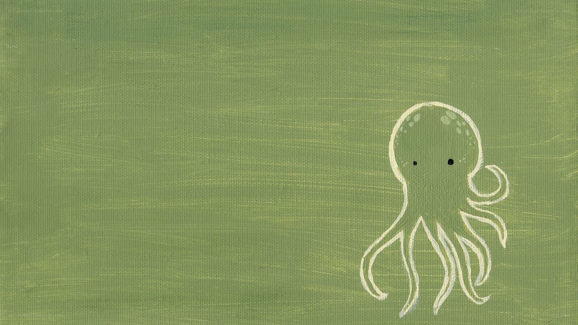 white octopus on green background
