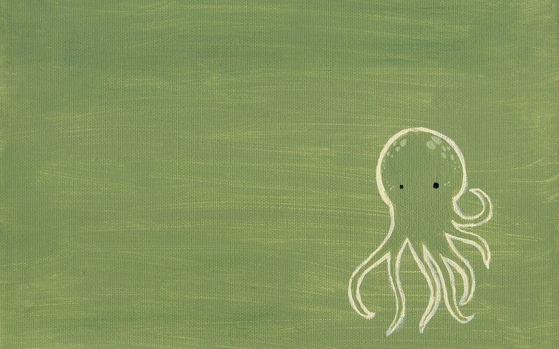 white octopus on green background