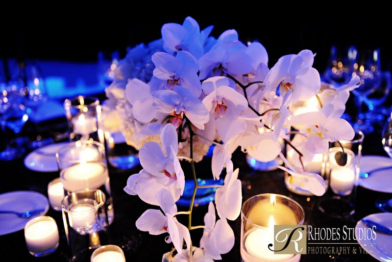 White Orchid Centerpiece — Blue