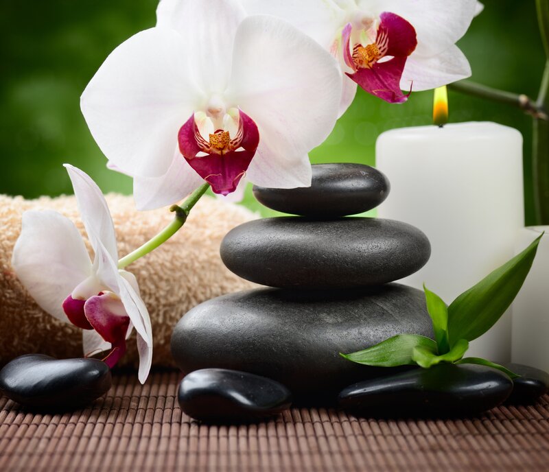 White Orchid with Stones — Green