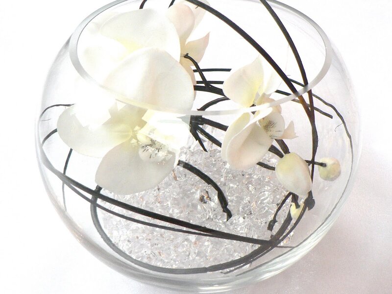 White Orchids in Glass Bowl