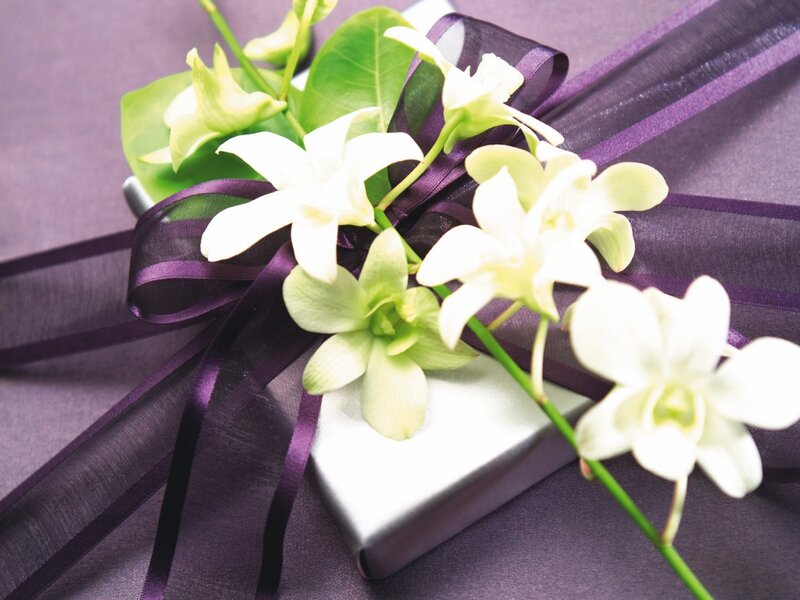 White Orchids on Gift Box