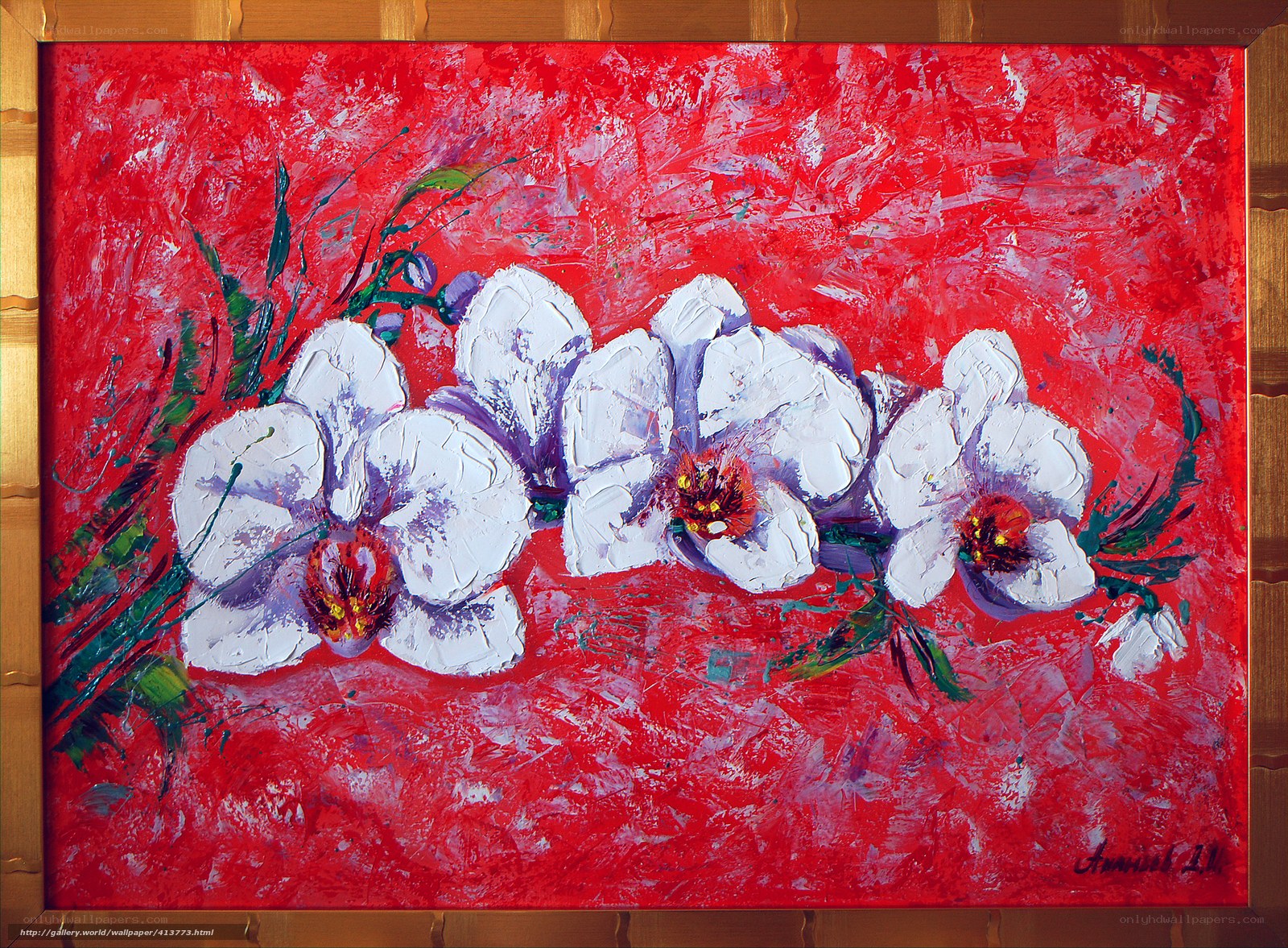 White Orchids on Red Background