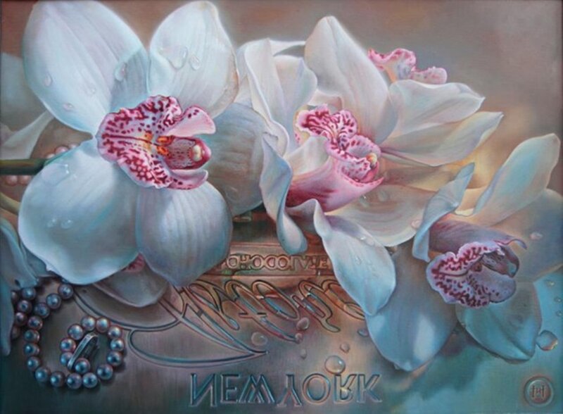 White Orchids with Pearls