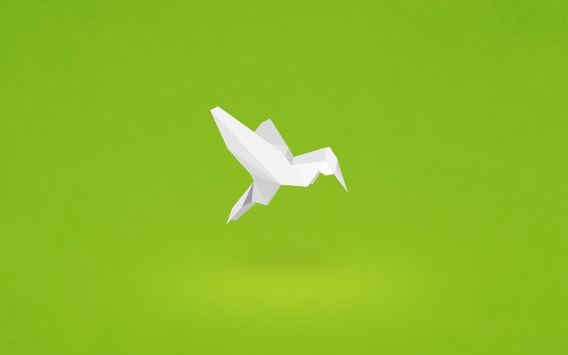 white origami bird on green