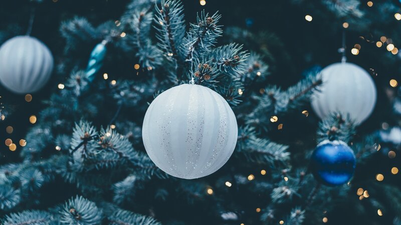 White Ornament on Tree — Blue
