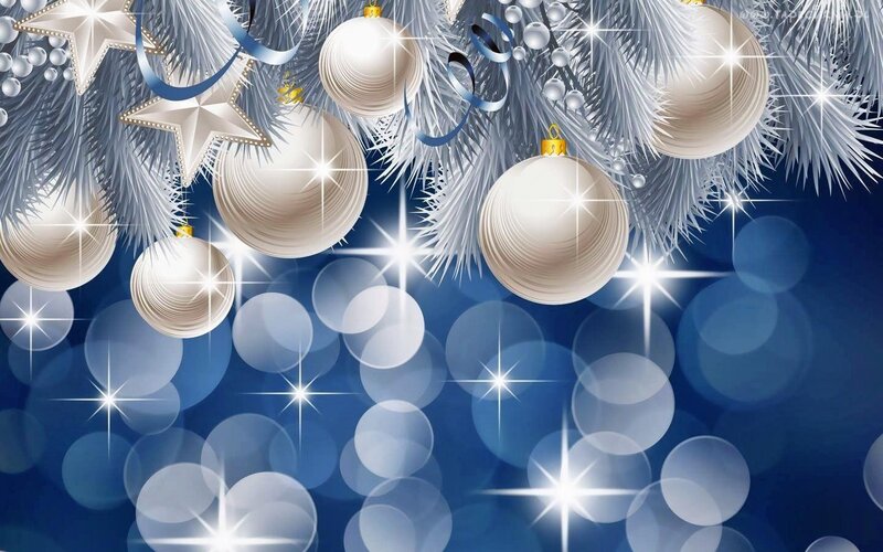 White Ornaments on Pine Branches